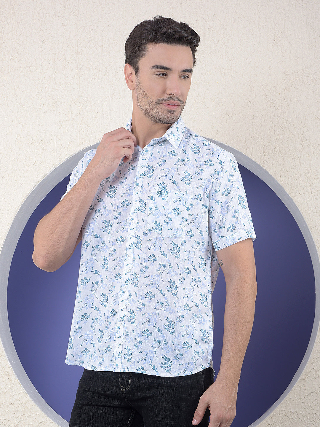 Printed Linen Blue Shirt