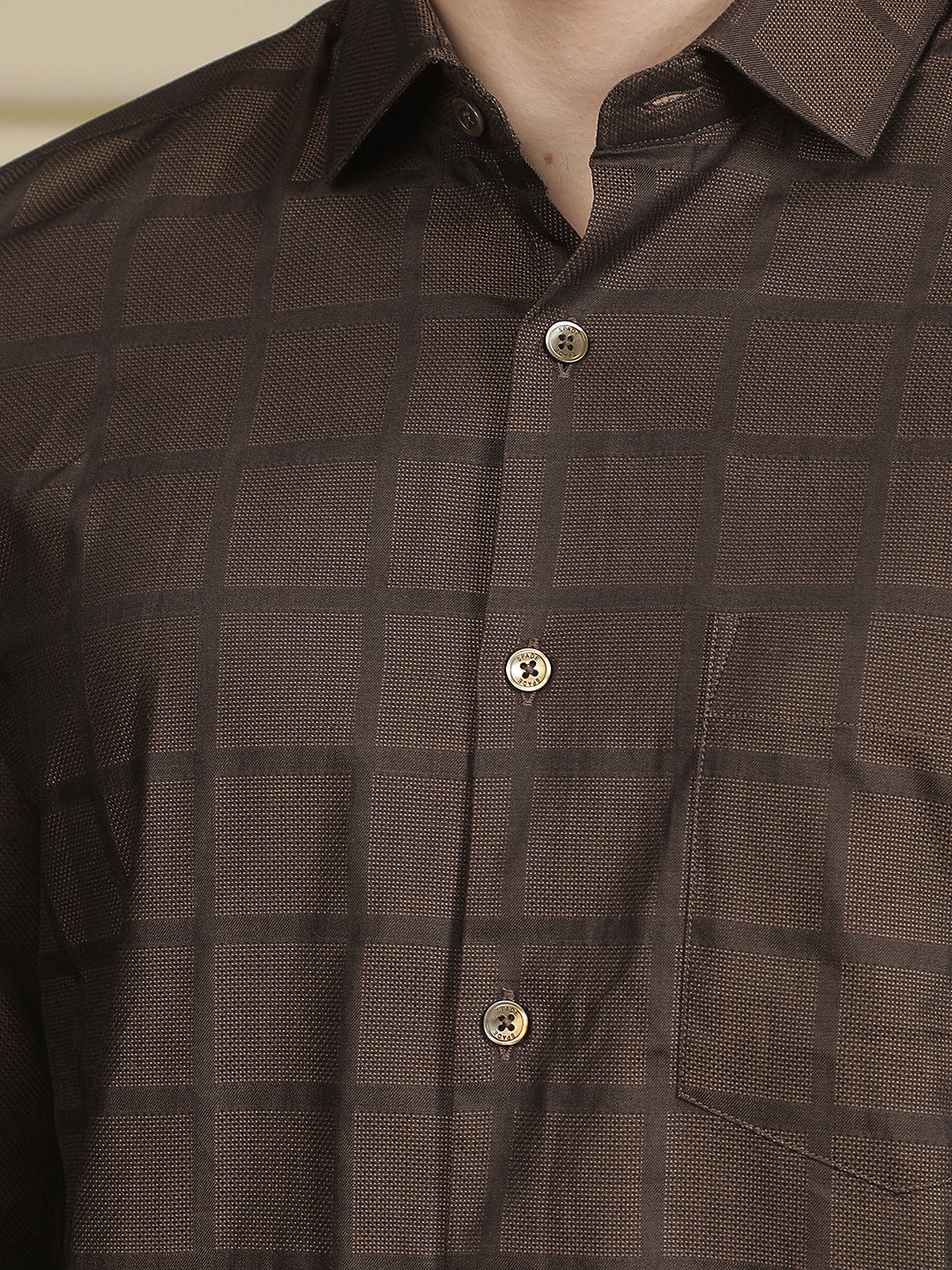 Brown Checked 100% Cotton Shirt