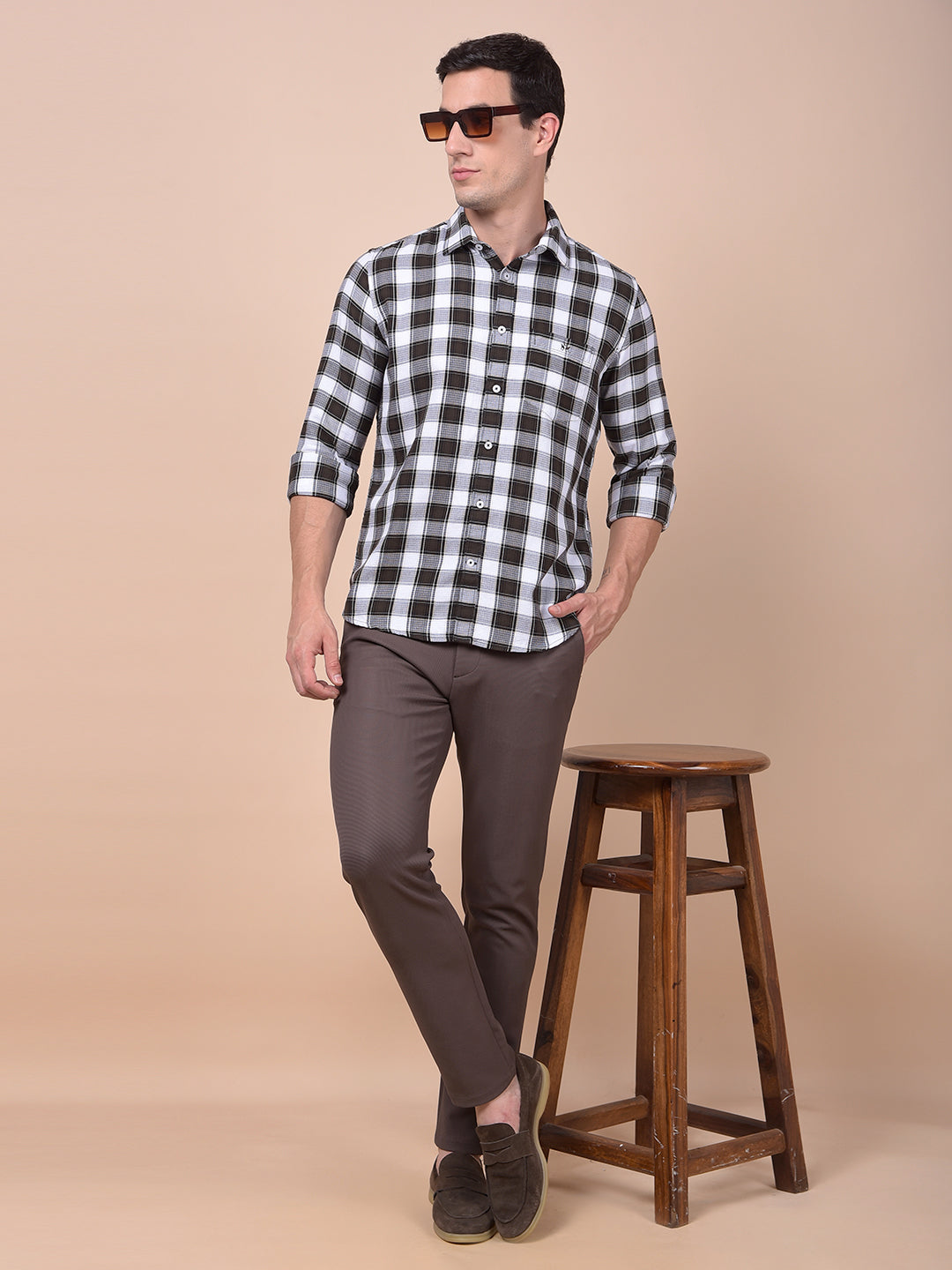 Brown Checked 100% Cotton Shirt