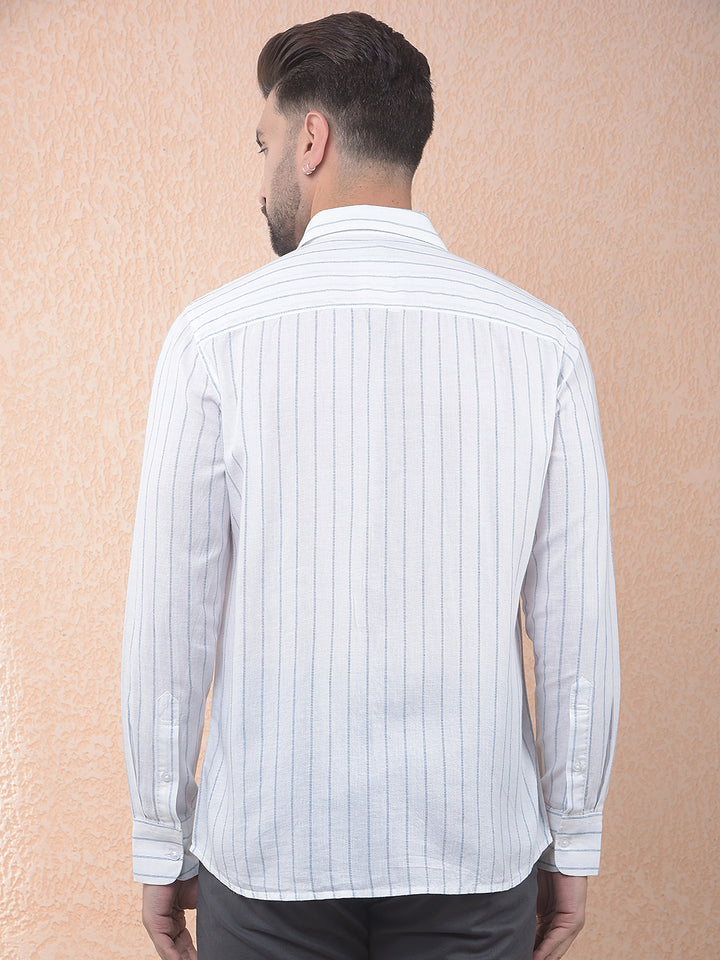 Blue Vertical Stripes Linen Shirt