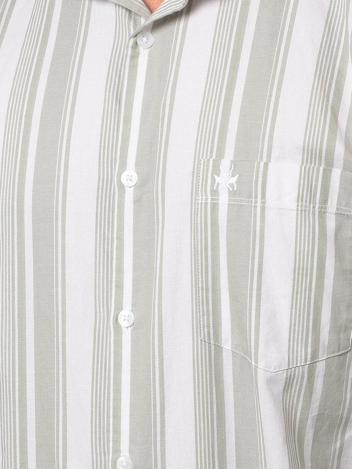 Green Vertical Stripes 100% Cotton Shirt