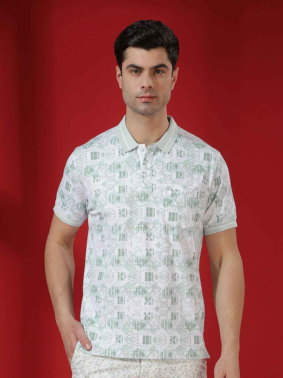 Green Abstract Print Polo T-Shirt