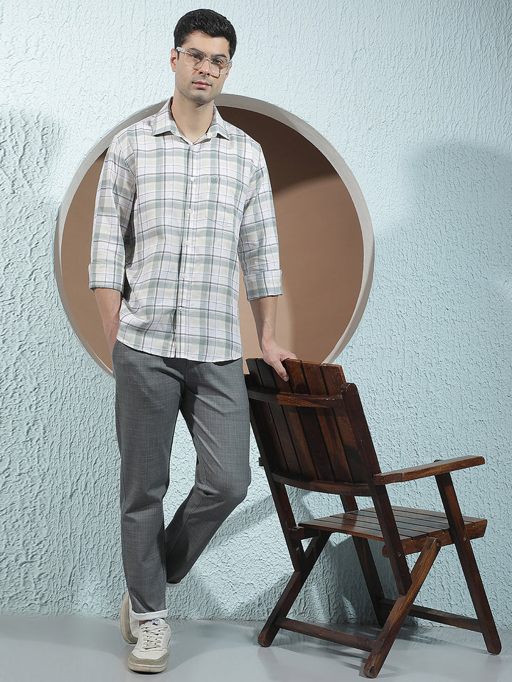 Mint Green Linen Checked Shirt