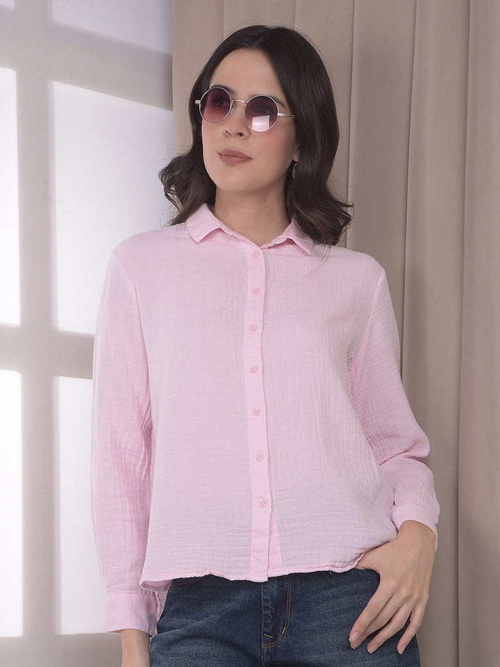 Pink Textured 100% Cotton Shirt
