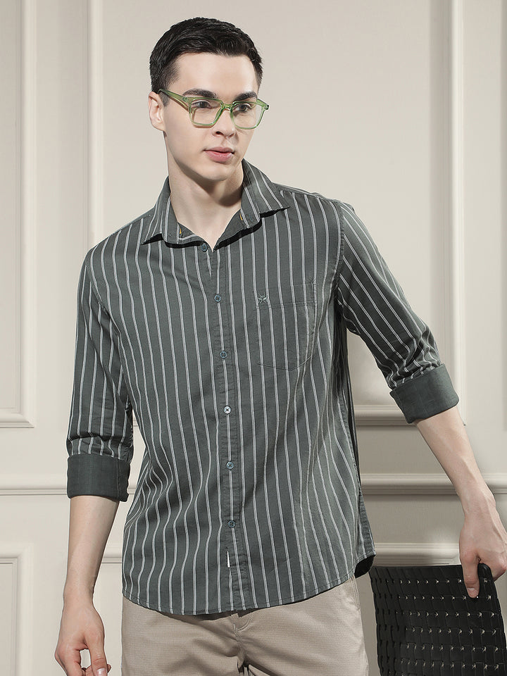 Green Vertical Stripes Shirt