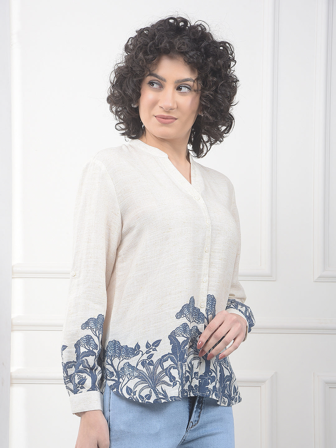 Beige Floral Print Shirt