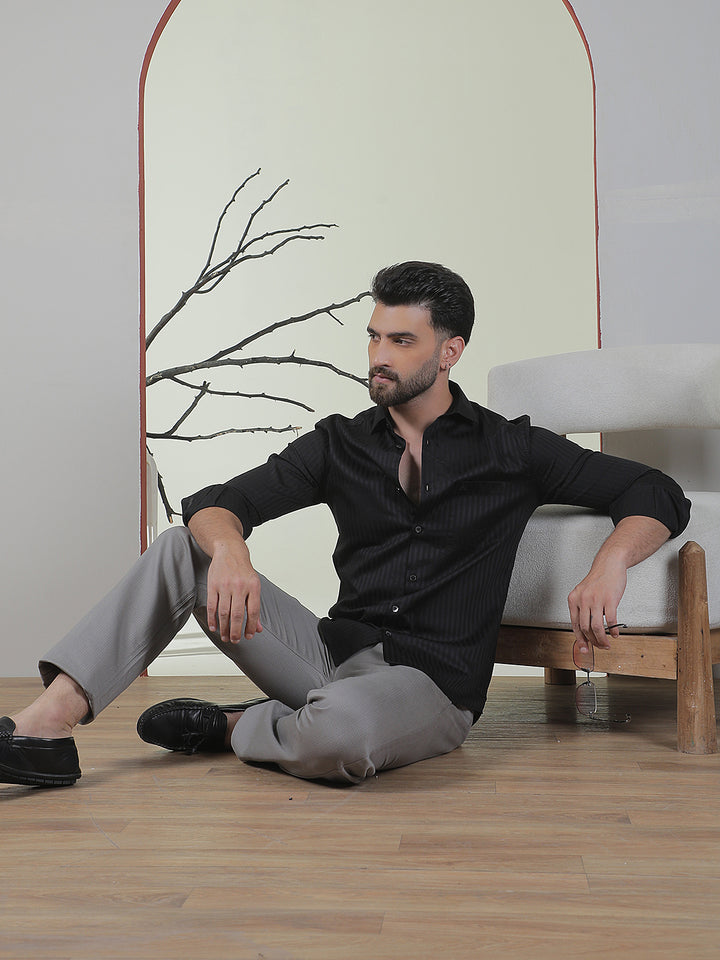 100% Cotton Black Horizontal Stripes Shirt