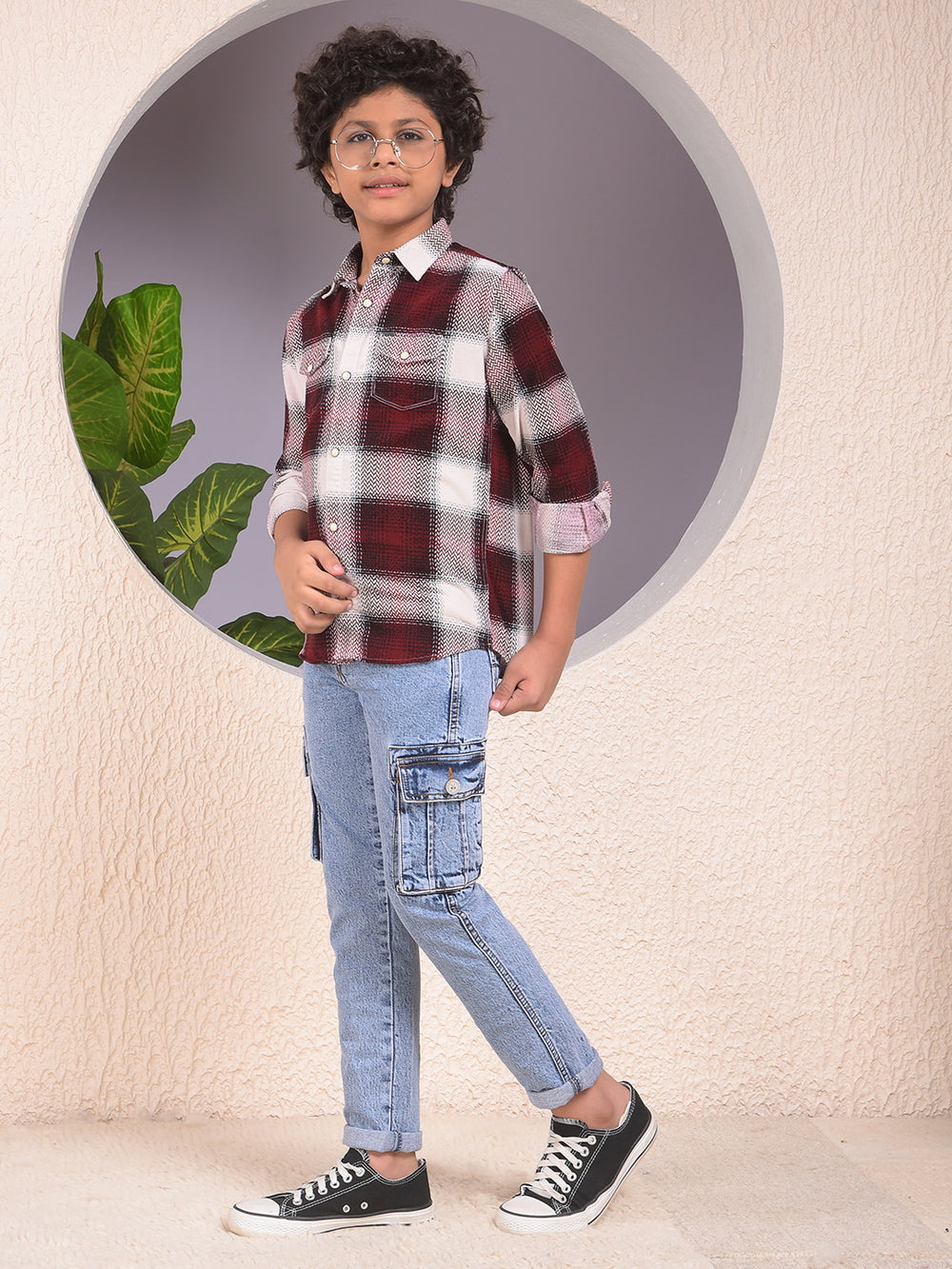 Maroon Checked 100% Cotton Corduory Shirt