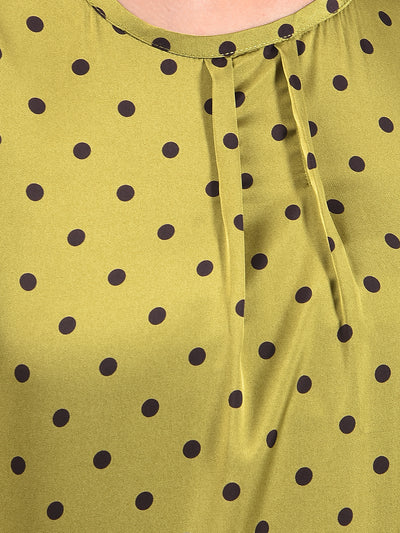 Trendy Olive Polka Dots Top