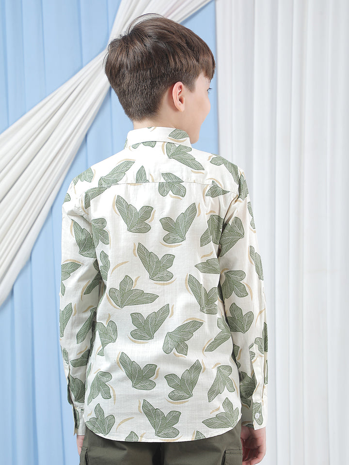 White Floral Print 100% Cotton Shirt
