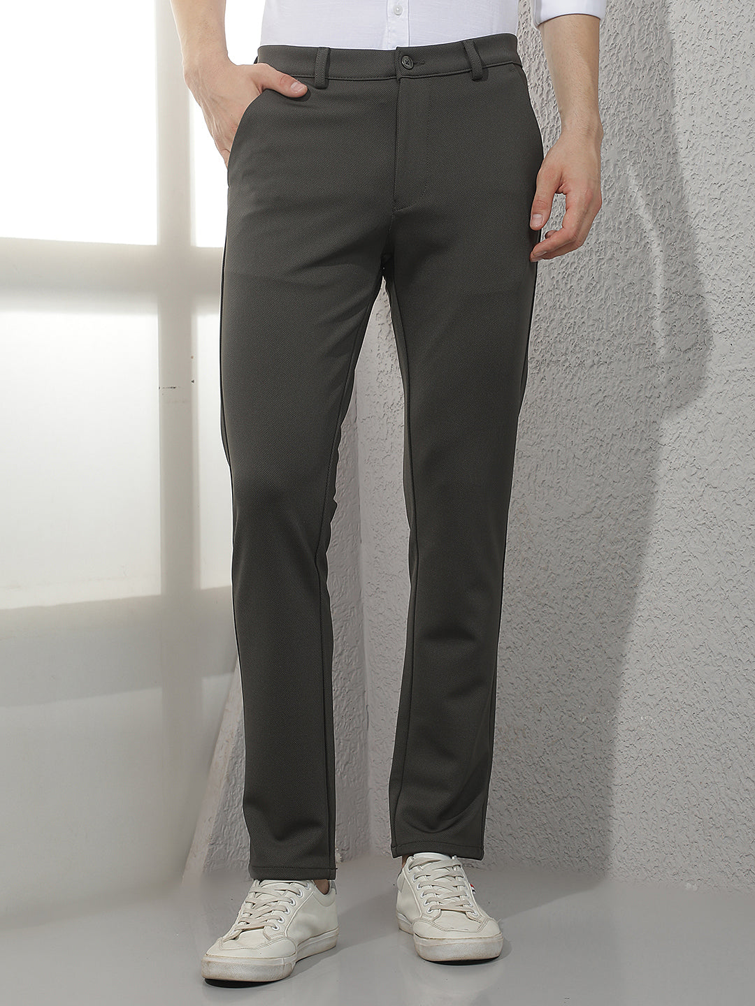 Structured Forest Olive Knitted Trousers