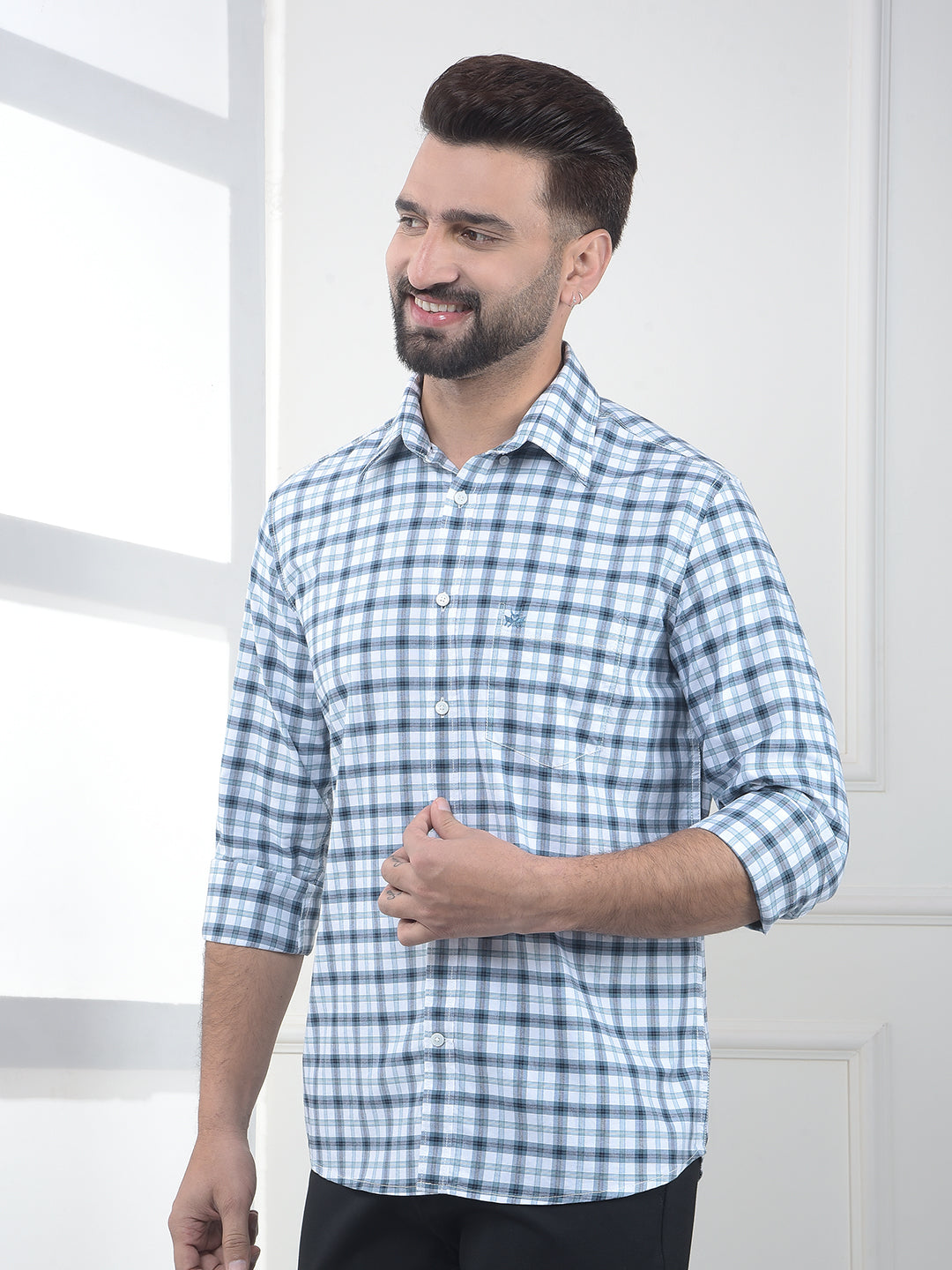 Talon Blue Checked 100% Cotton Shirt