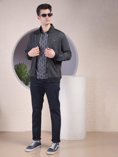 Black Herringbone Zip-Up Sweatshirt