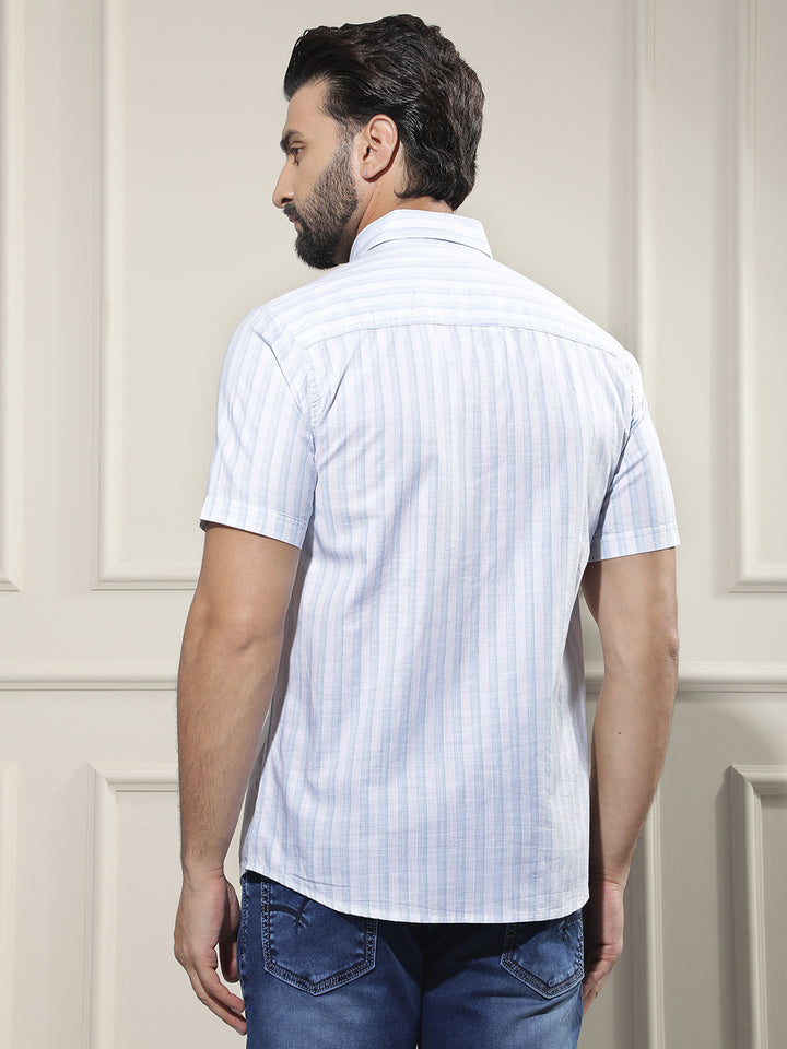 White Vertical Striped 100% Cotton Shirt