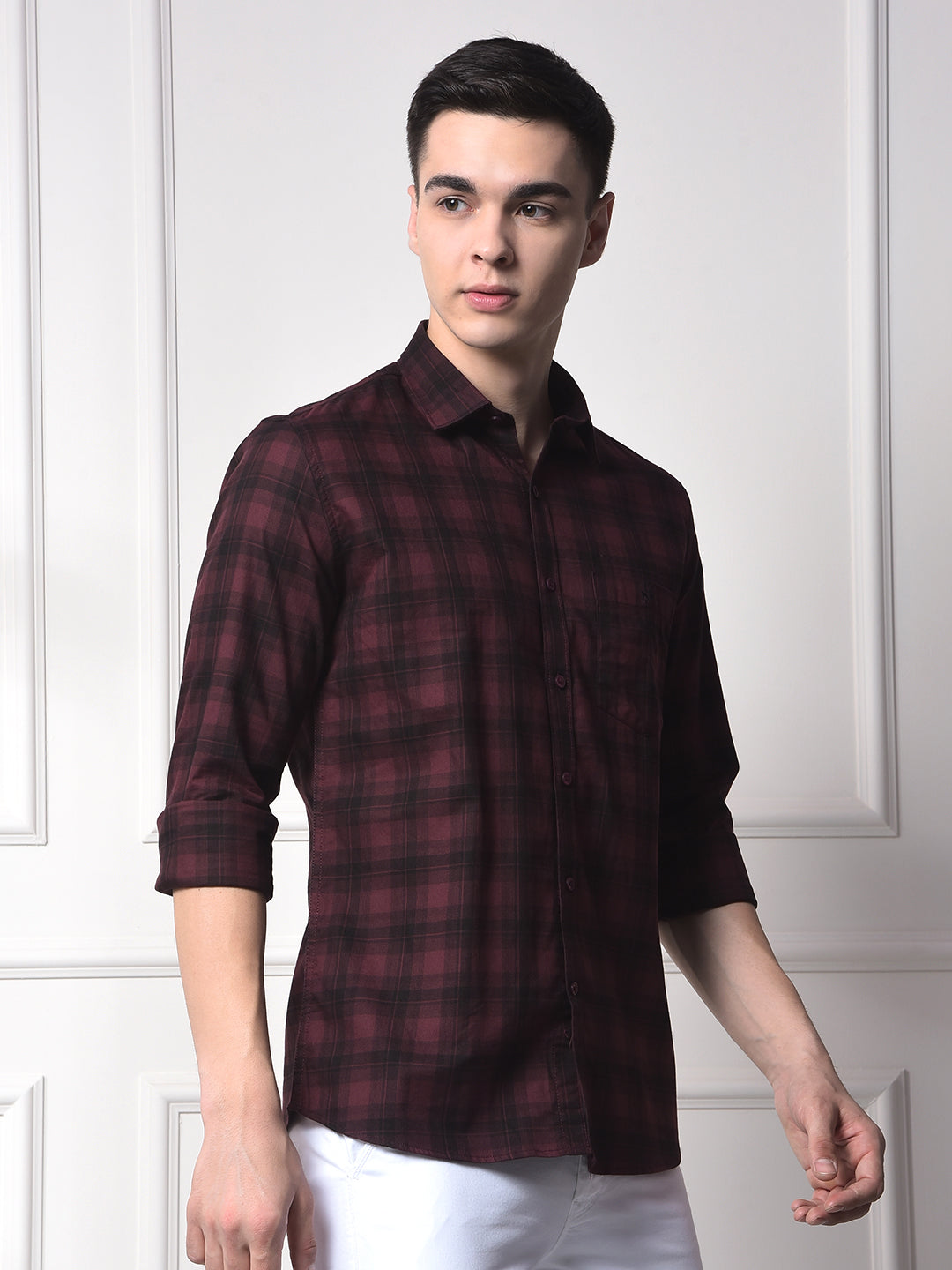 Maroon Checked 100% Cotton Shirt