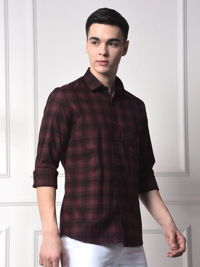 Maroon Checked 100% Cotton Shirt