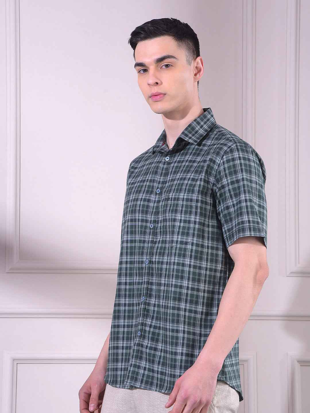Green 100% Cotton Checked Shirt