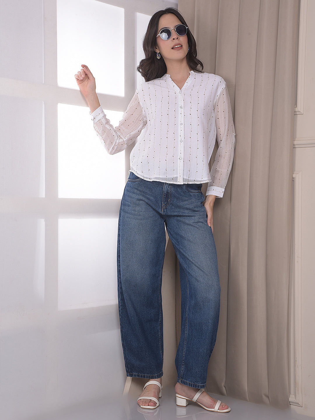 Blue 100% Cotton Barrel Fit Jeans