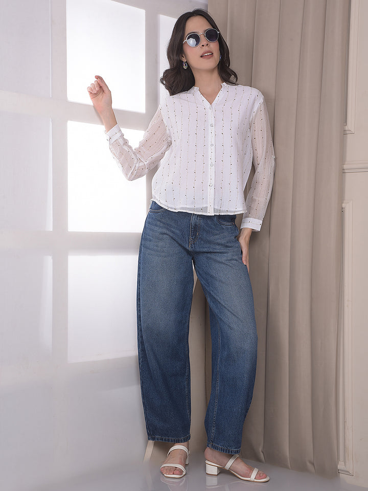 Blue 100% Cotton Barrel Fit Jeans