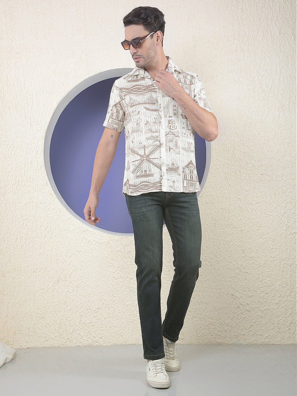 Vintage Harbor Printed Brown Shirt