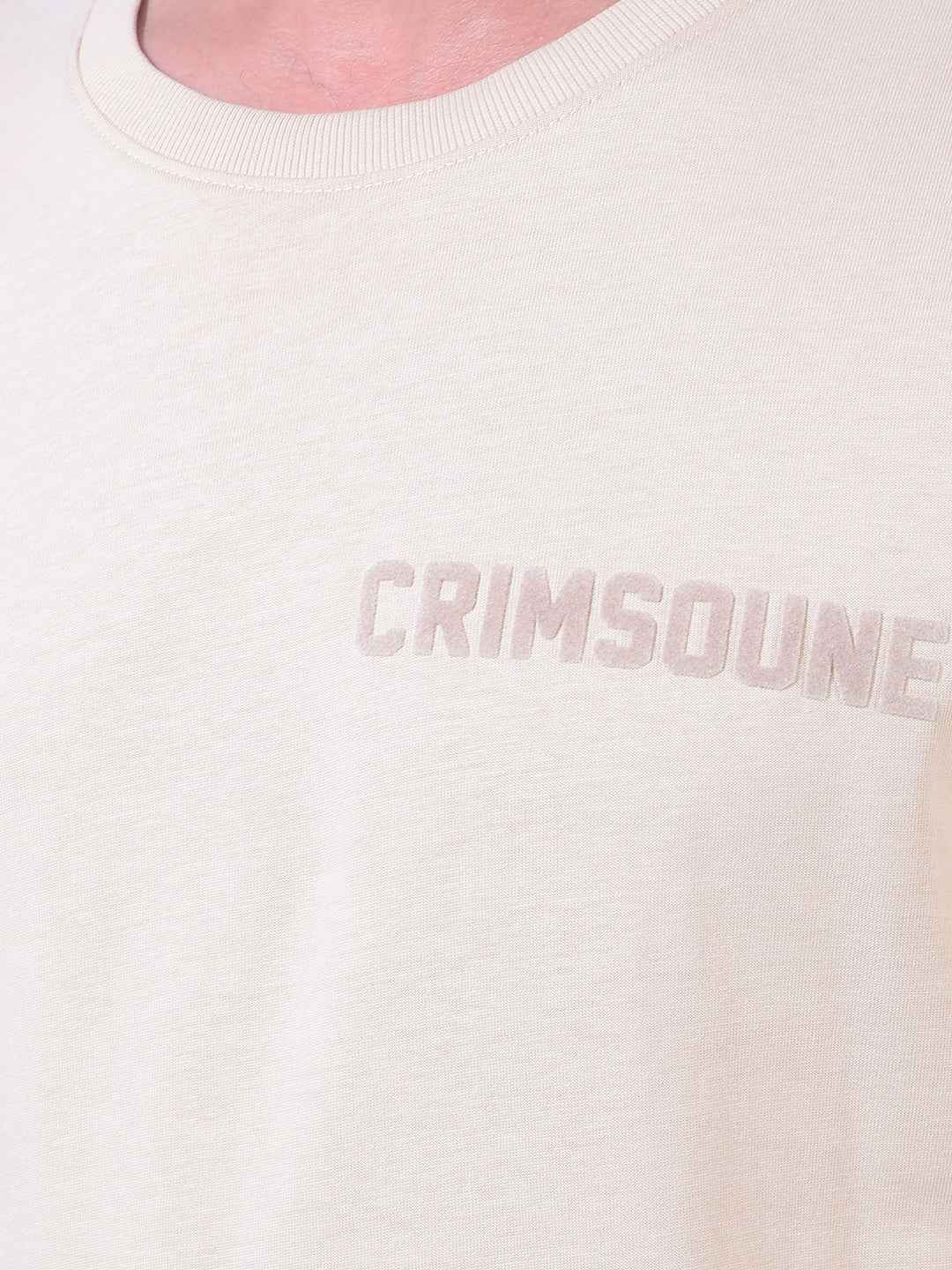 Beige 100% Cotton Oversize Brand Logo T-Shirt