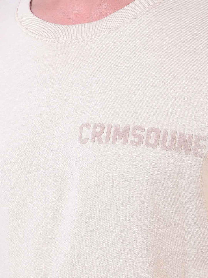 Beige 100% Cotton Oversize Brand Logo T-Shirt