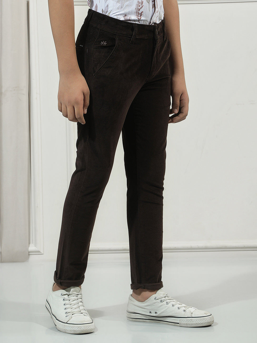 Brown Cotton Stretchable Corduroy Trousers
