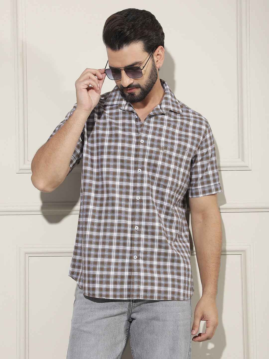Brown Checked 100% Cotton Shirt