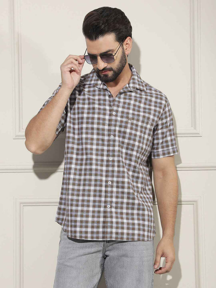 Brown Checked 100% Cotton Shirt