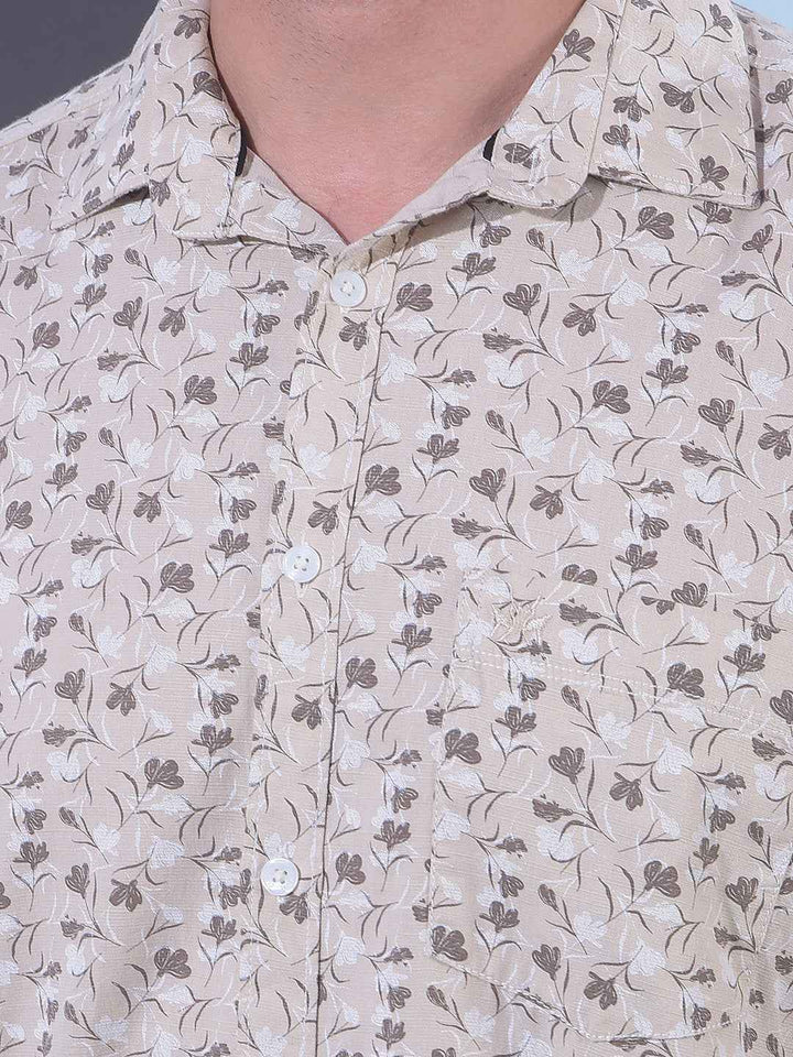 Beige Linen Floral Print Shirt