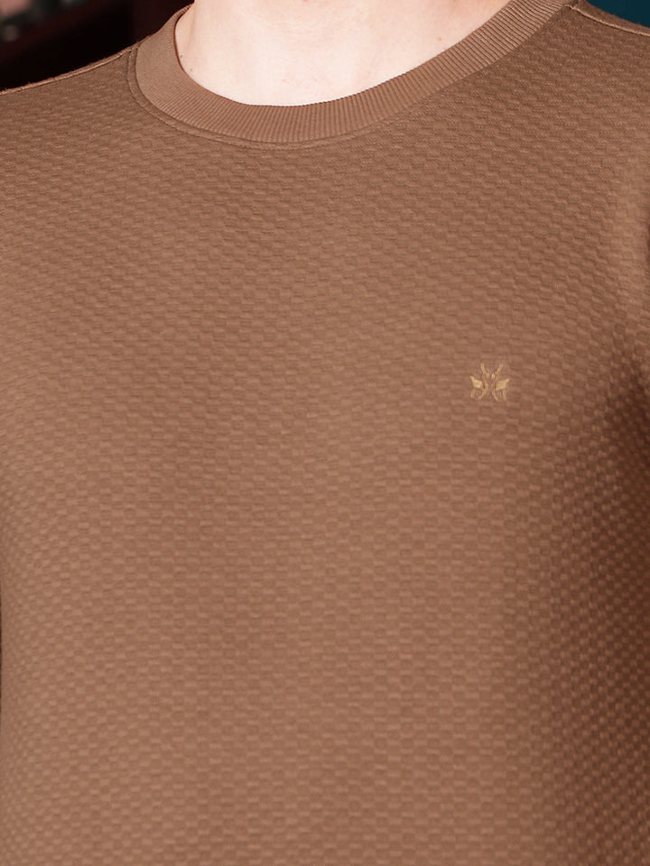 Minimalist Warm Brown Jacquard Sweatshirt