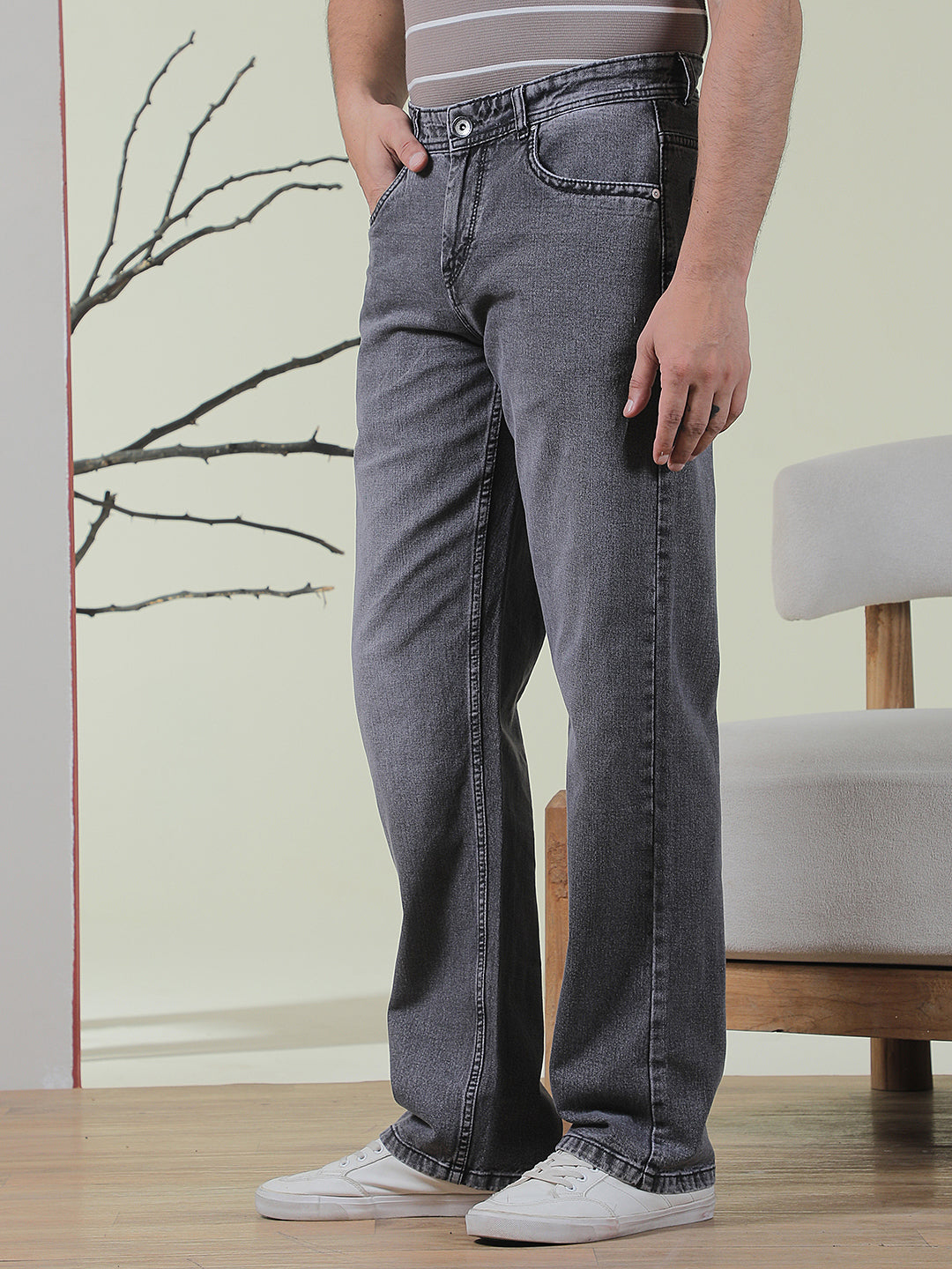 Grey 100% Cotton Baggy Jeans