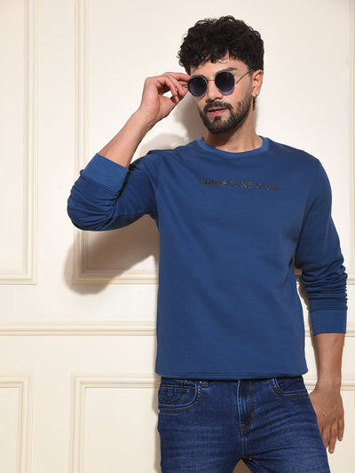 Classic Blue Cotton Sweatshirt With Brand Logo