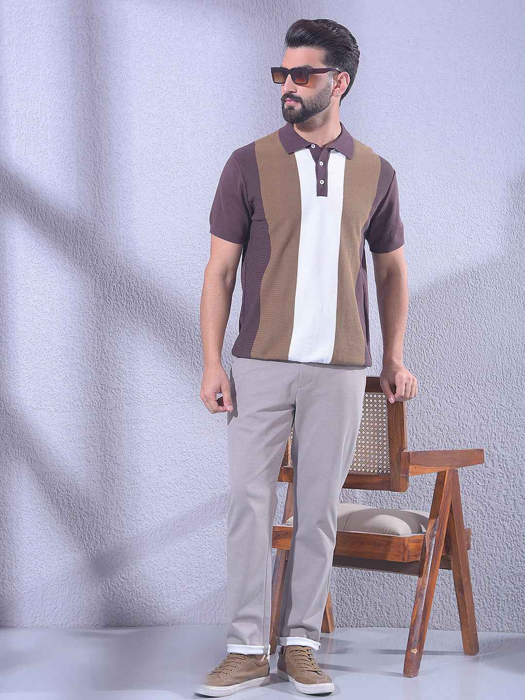 Brown Colorblocked 100% Cotton T-Shirt
