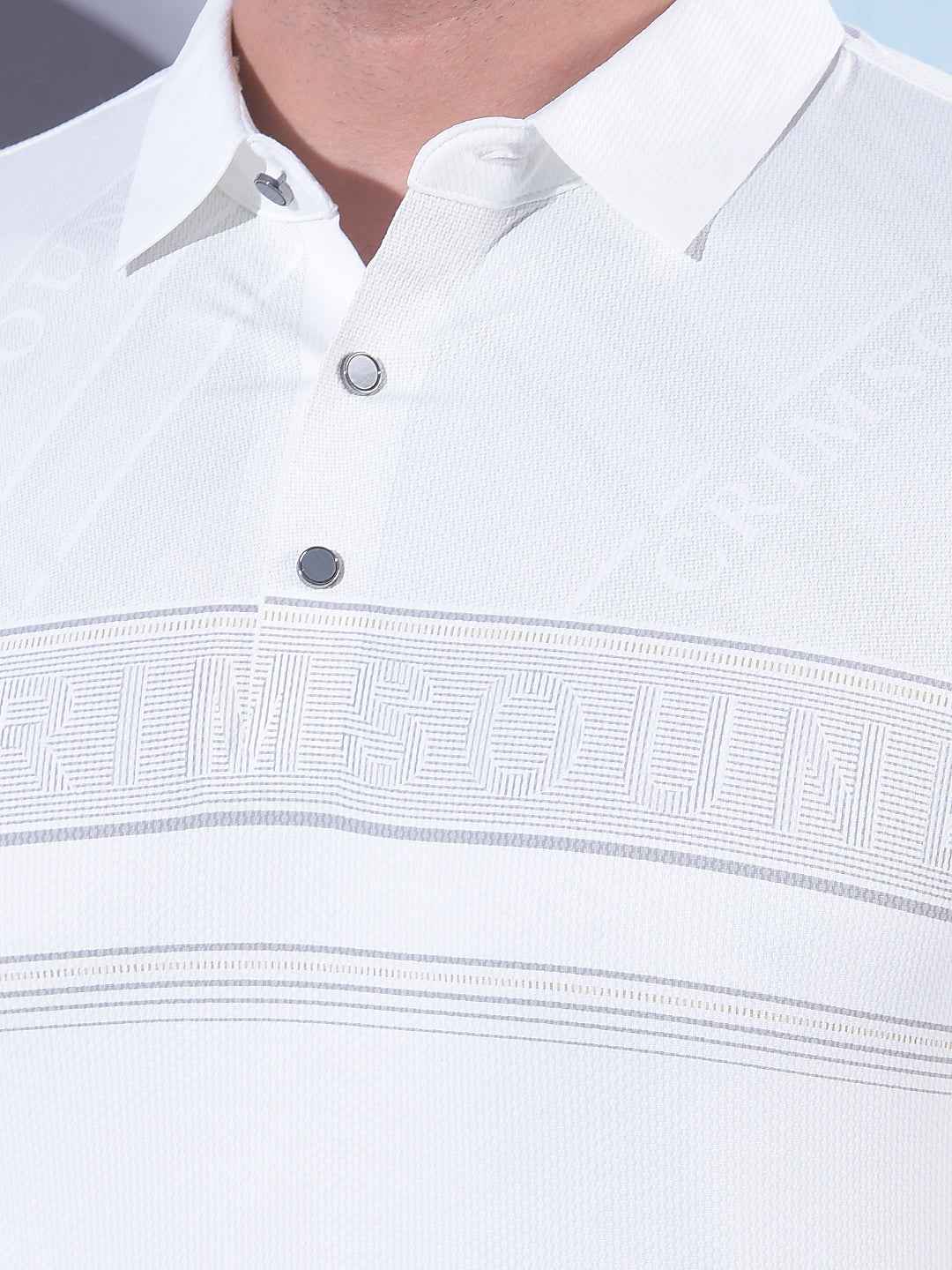 White Typographic Print Polo Neck T-Shirt