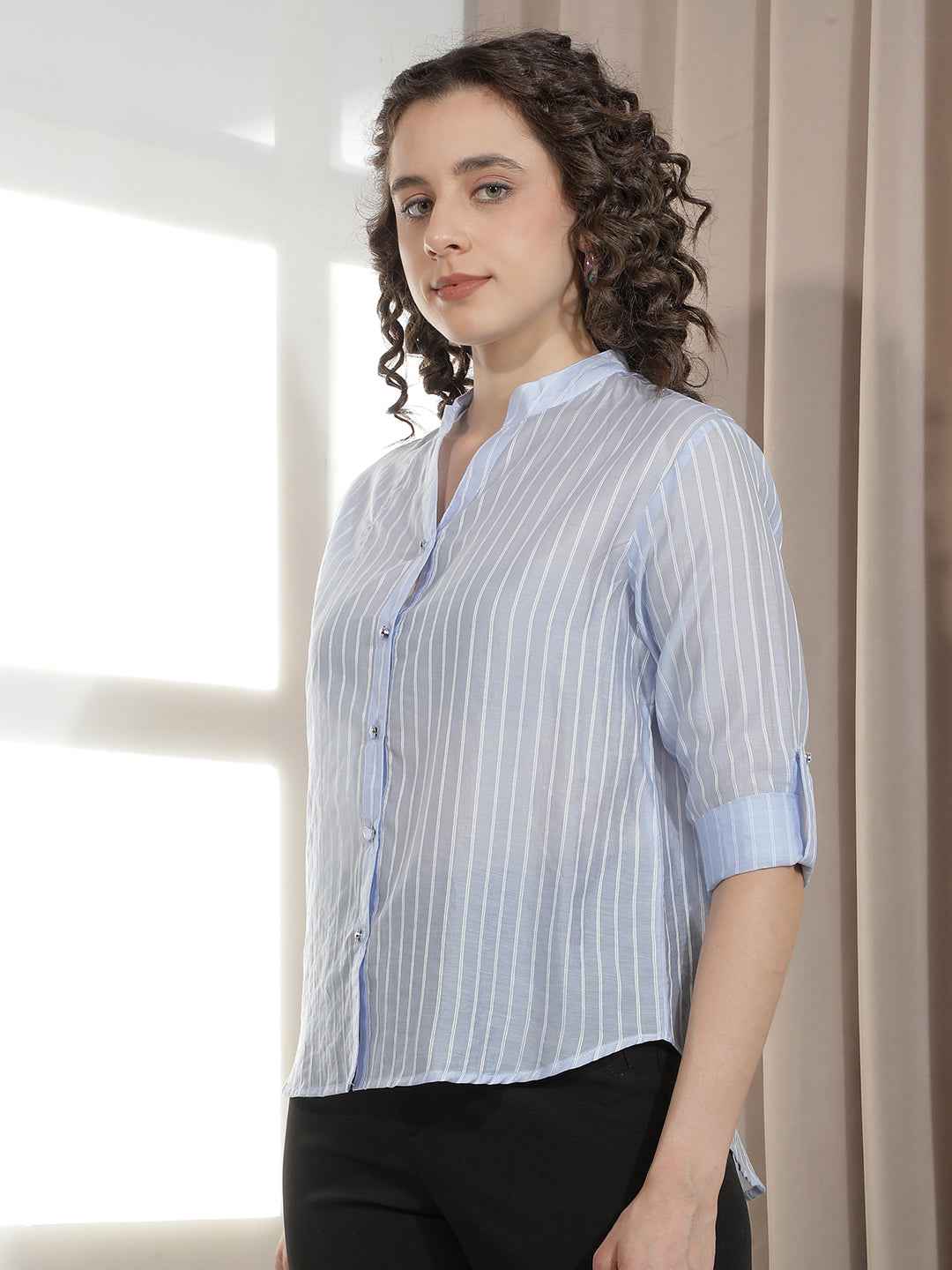 Blue Vertical Striped Shirt