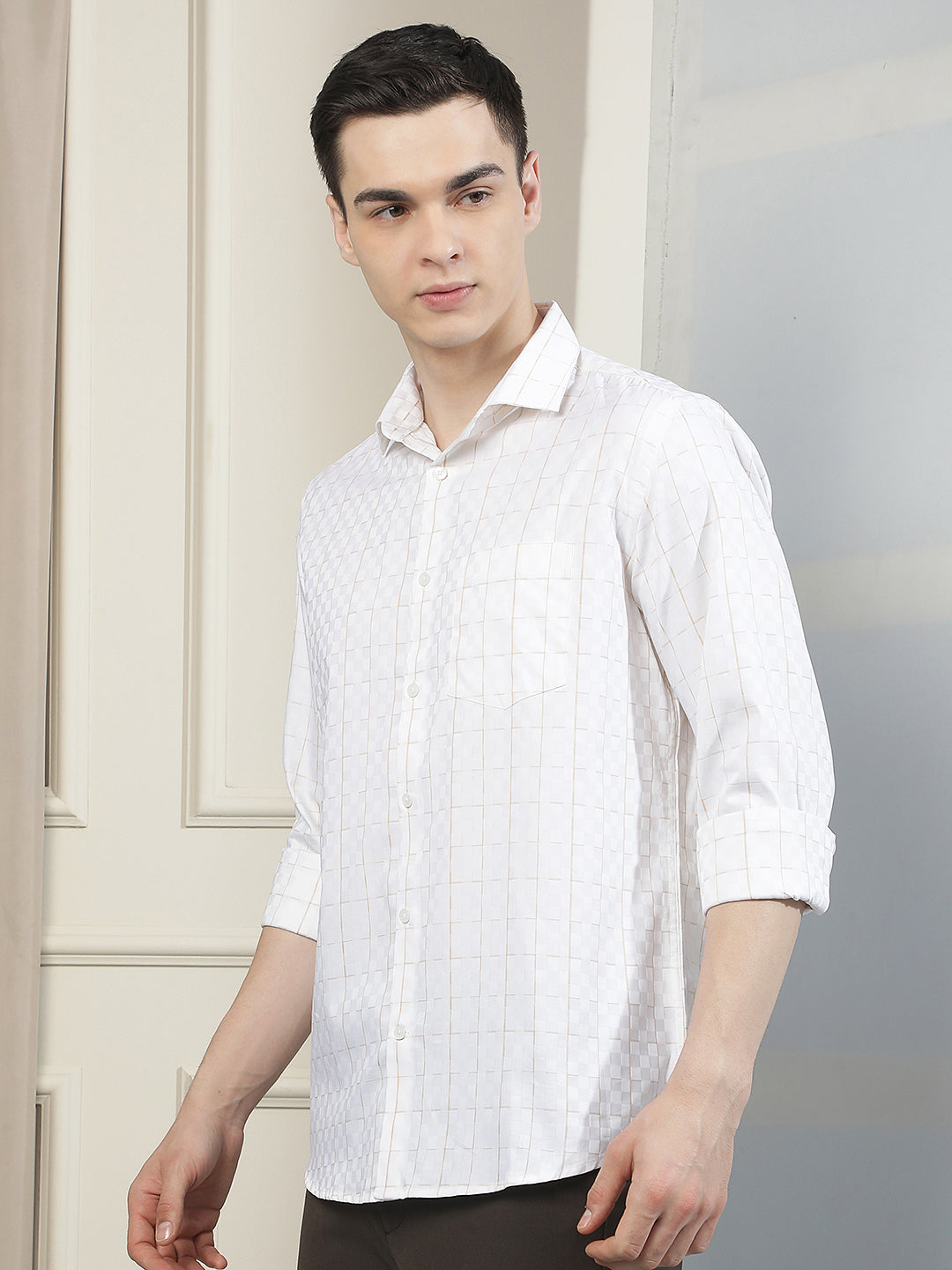 White Checked 100% Cotton Shirt