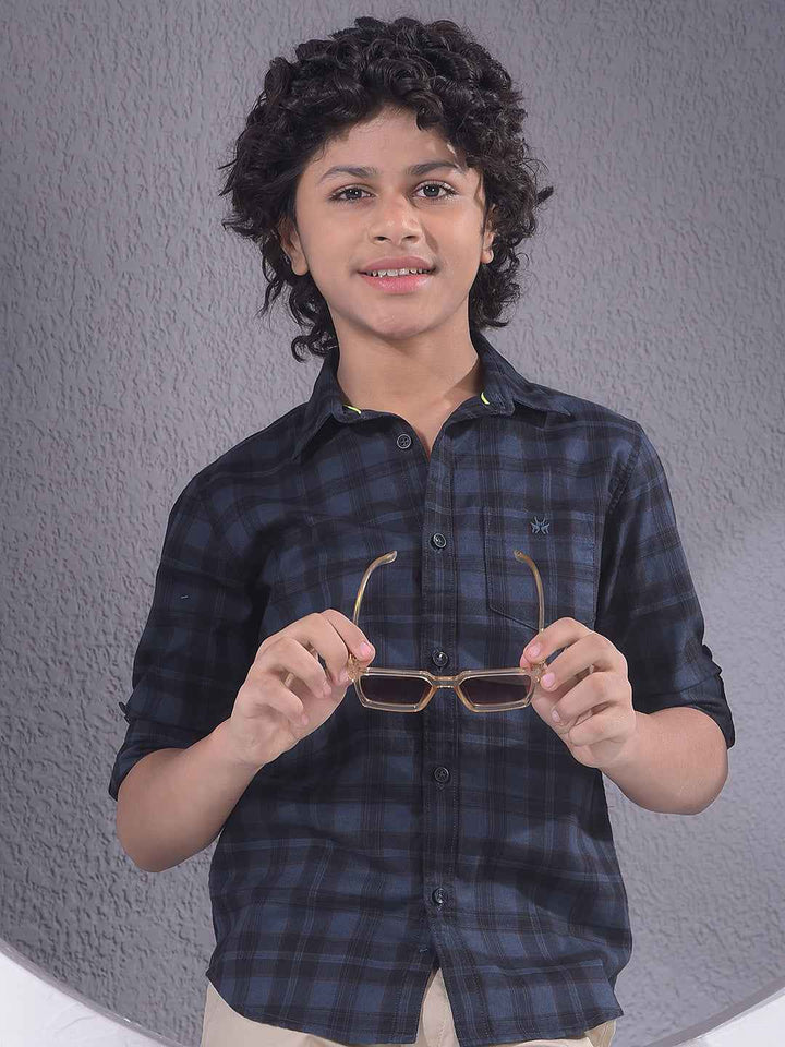 Navy Blue Checked 100% Cotton Shirt