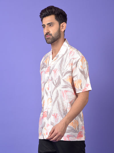 Peach Floral Print Resort Collar Shirt