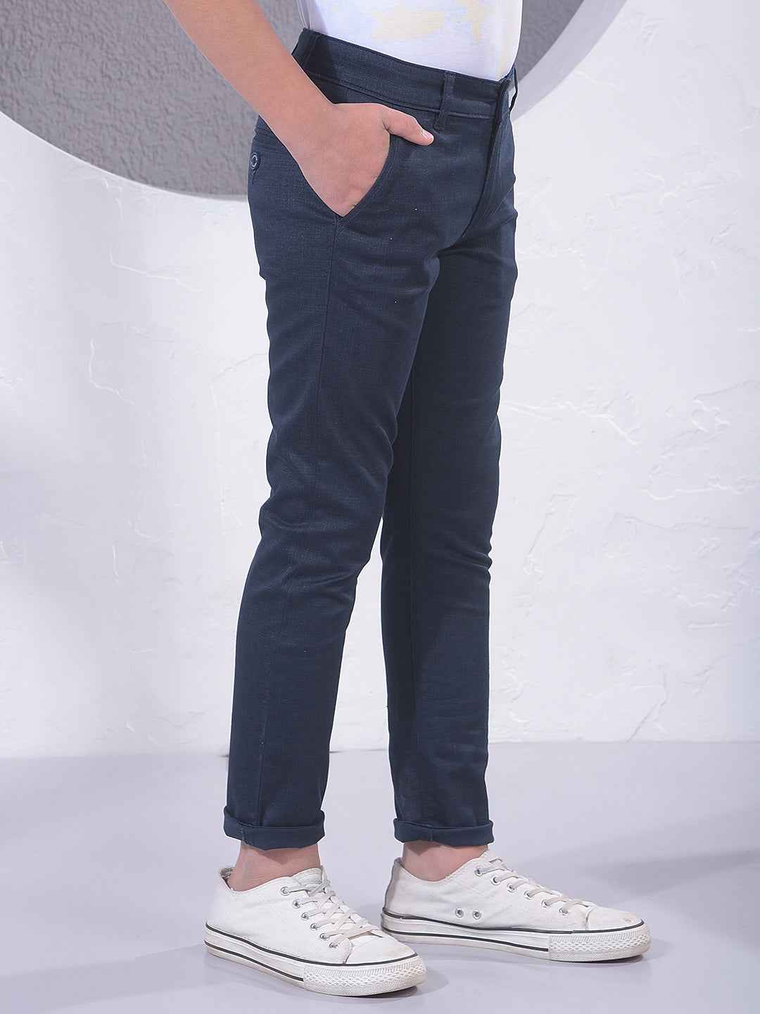 Navy Blue Textured Trousers