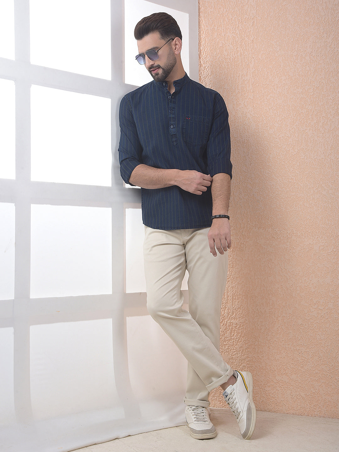 Striped 100% Cotton Green Kurta