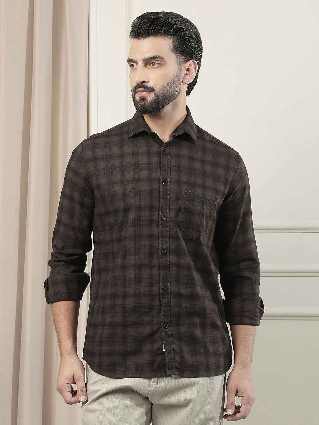 100% Cotton Brown Checked Shirt