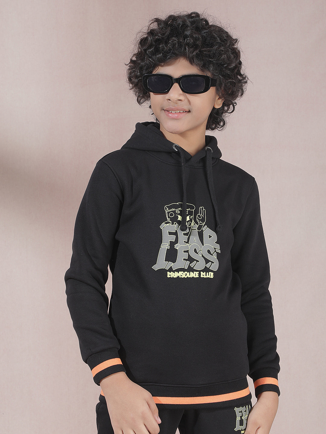 Black Typographic Print Hooded Neck Sweatshirt