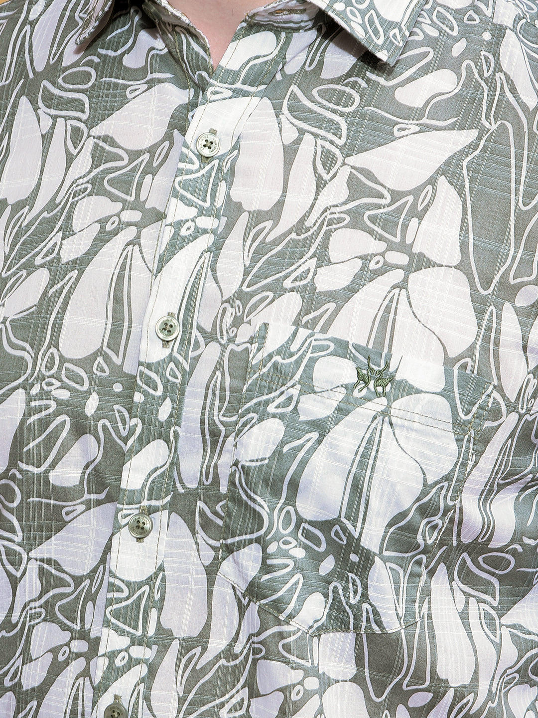 Green Floral Print 100% Cotton Shirt-Men Shirts-Crimsoune Club