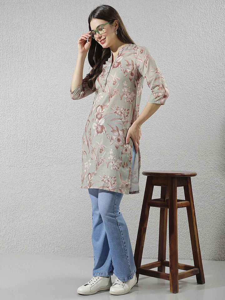 Green Floral Print Top