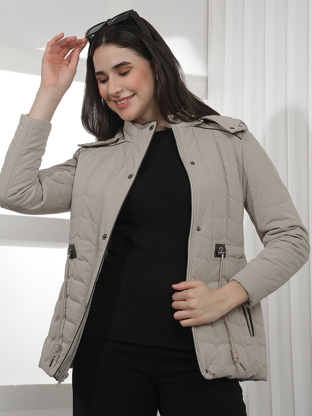 Beige Hooded Puffer Jacket