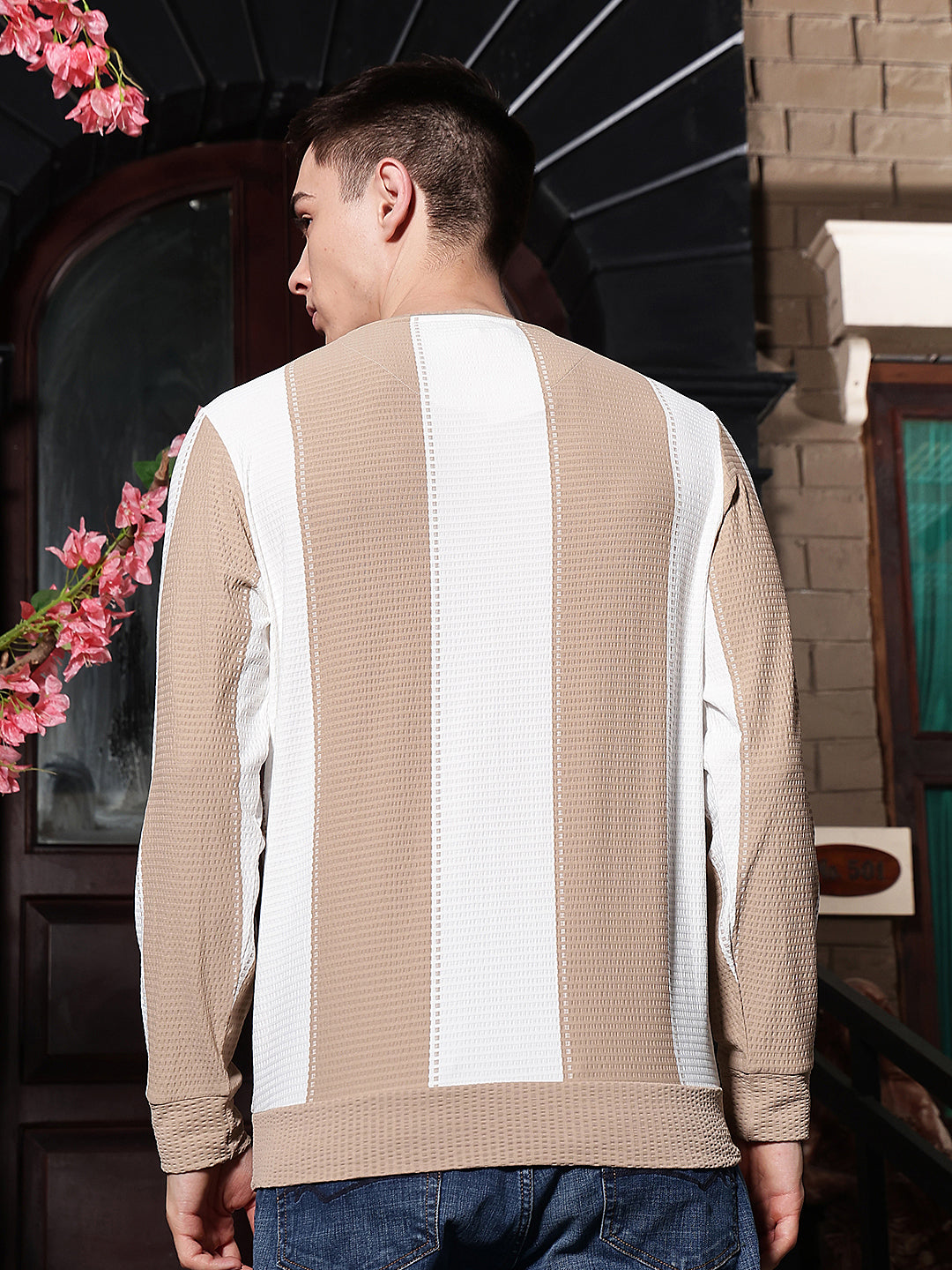 Beige Vertical Striped Sweatshirt