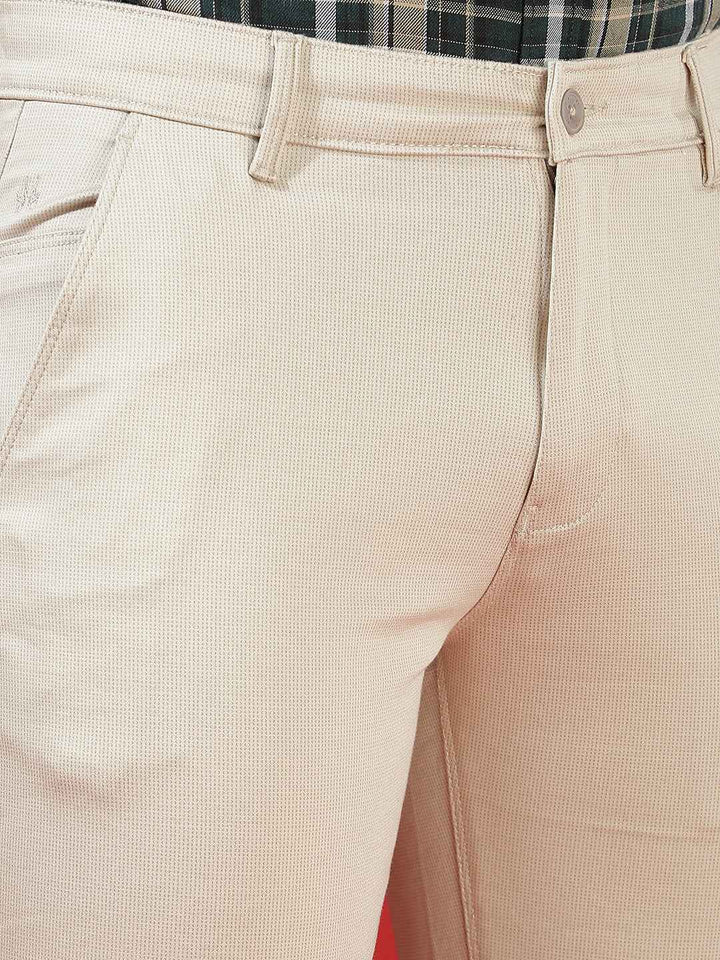 Beige 100% Cotton Geometric Print Straight Trousers