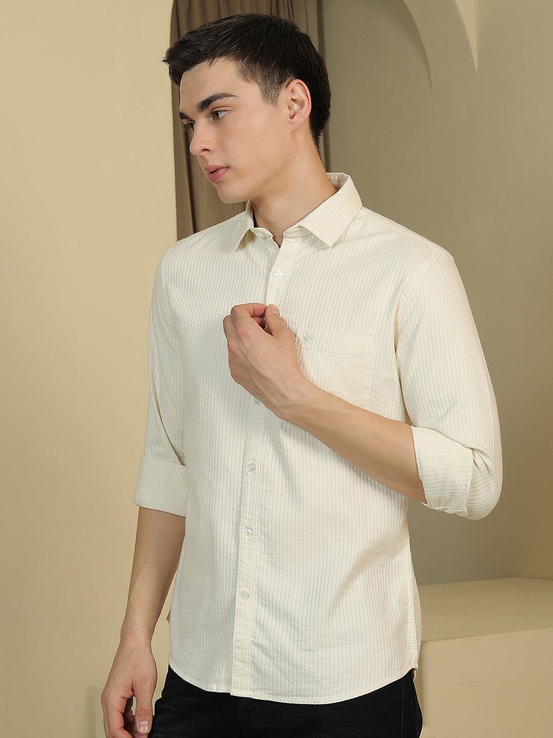 Tailored Taupe Beige Striped Shirt