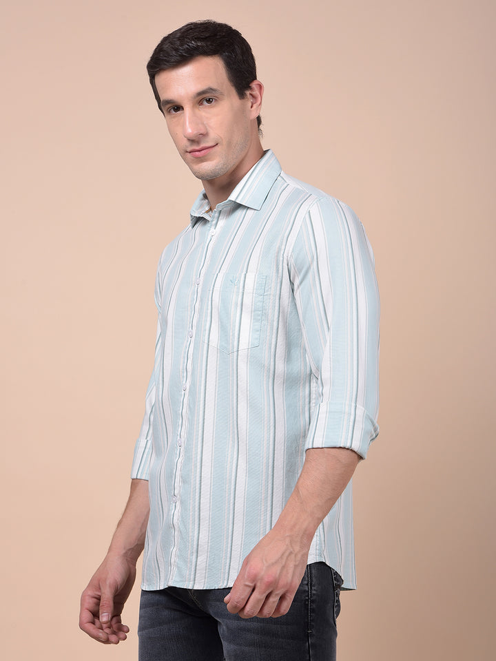 Green Vertical Stripes 100% Cotton Shirt
